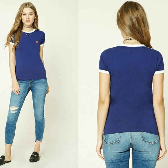 Forever 21 Strawberry Graphic Ringer Tee S NWOT - Picture 9 of 10